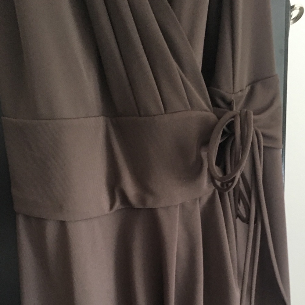 Olive/brown tie front dress